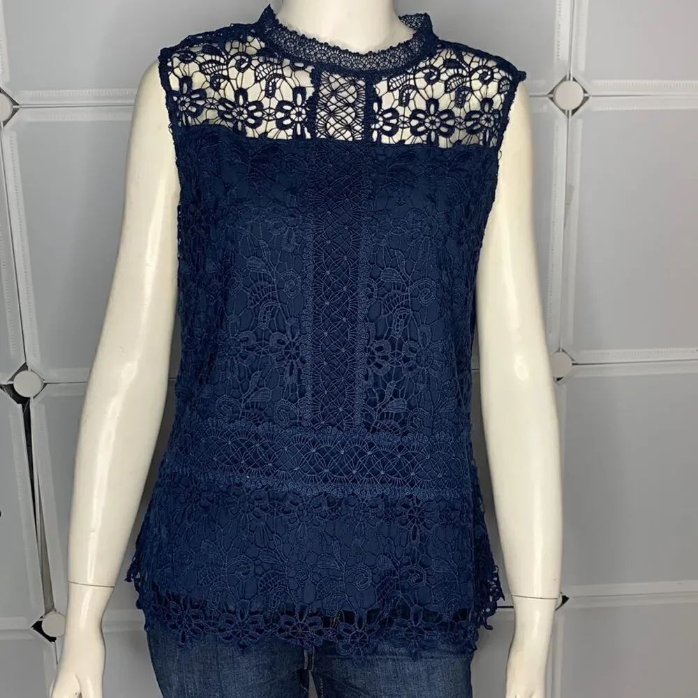 Laundry by Shelli Segal Los Angeles Top Sleeveless Crochet Blue Size Medium